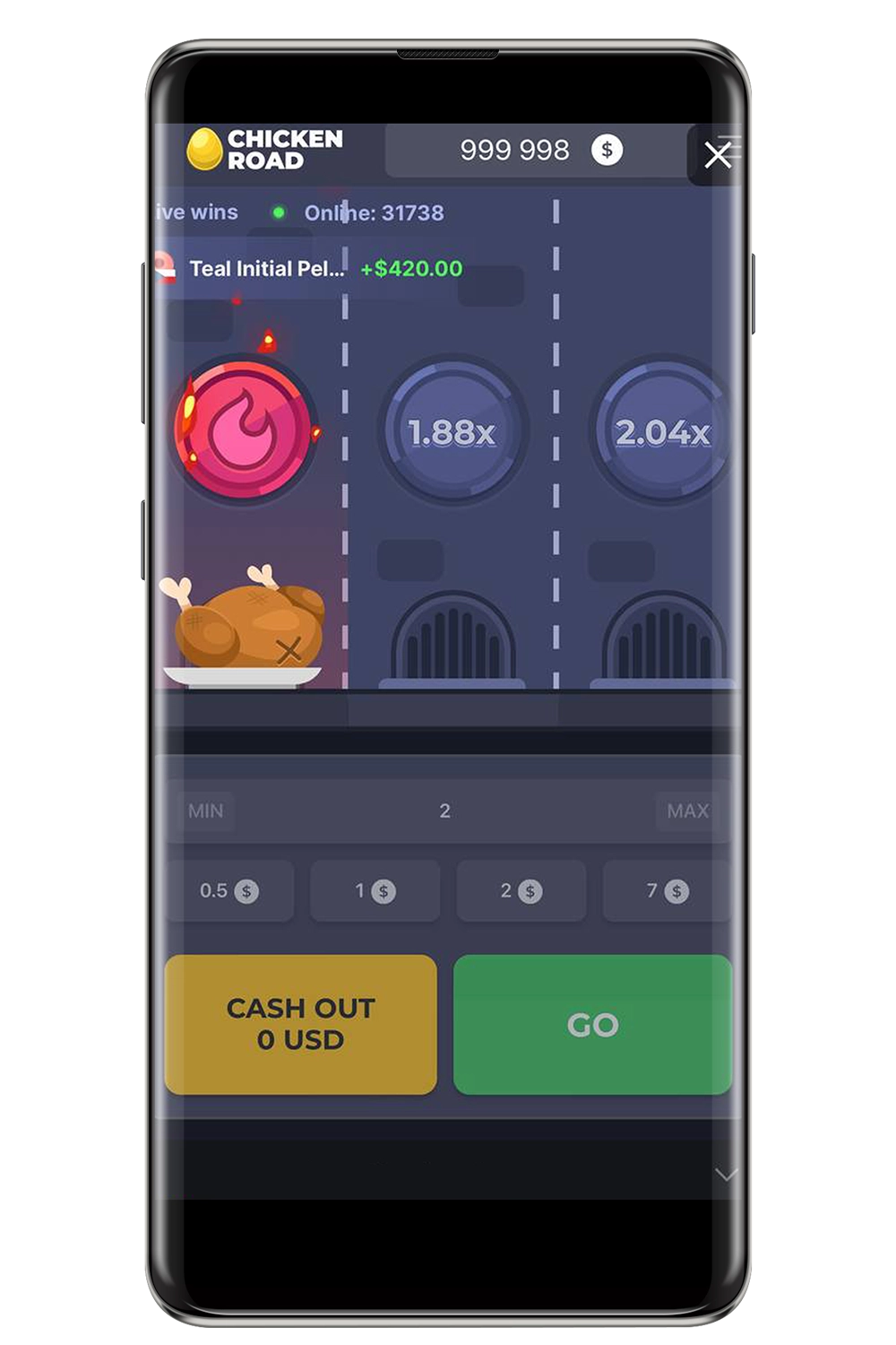 Screenshot dalla versione mobile del gioco Chicken Road